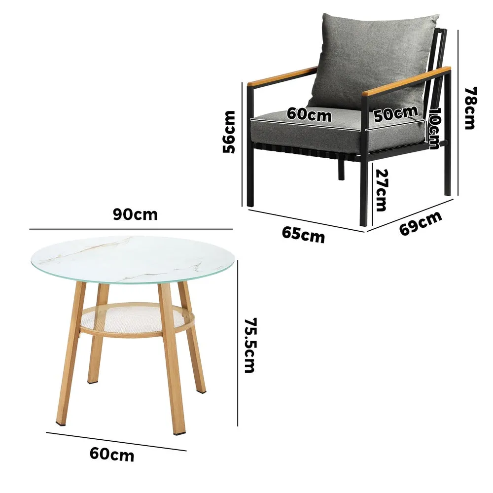 3 Piece Outdoor Dining Setting Table w/Storage Shelf
