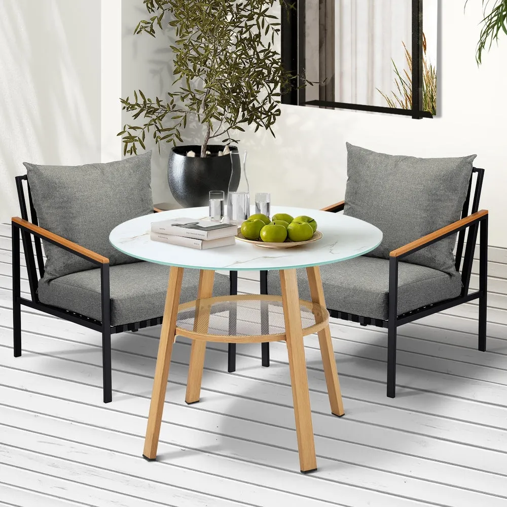 3 Piece Outdoor Dining Setting Table w/Storage Shelf