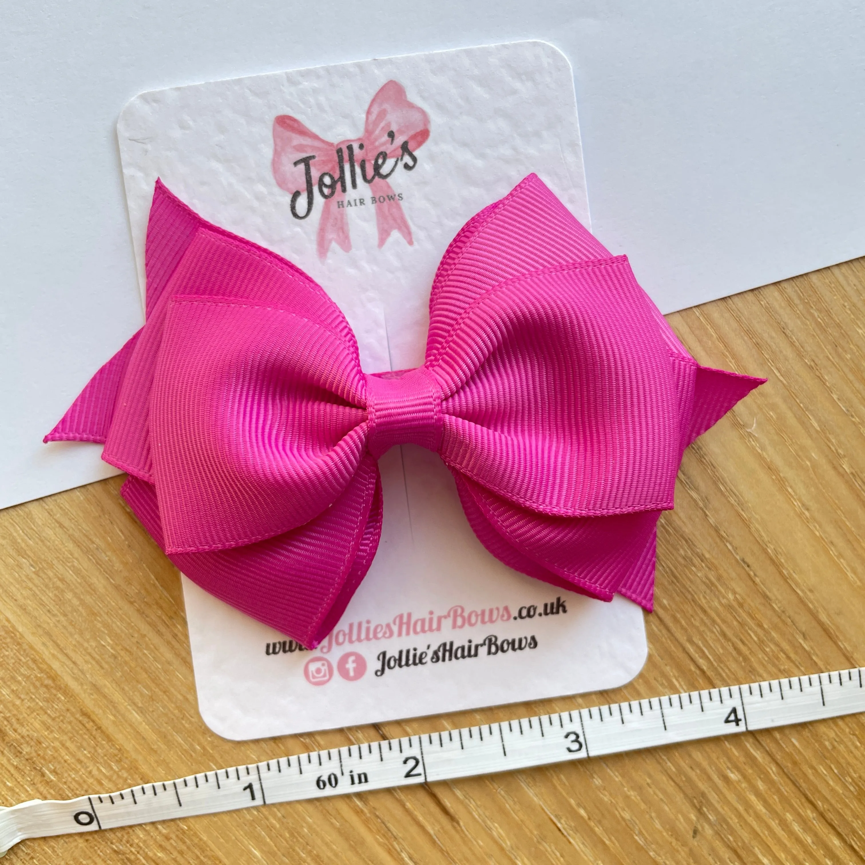 4inch Triple Layers Bow with Clip - Garden Rose