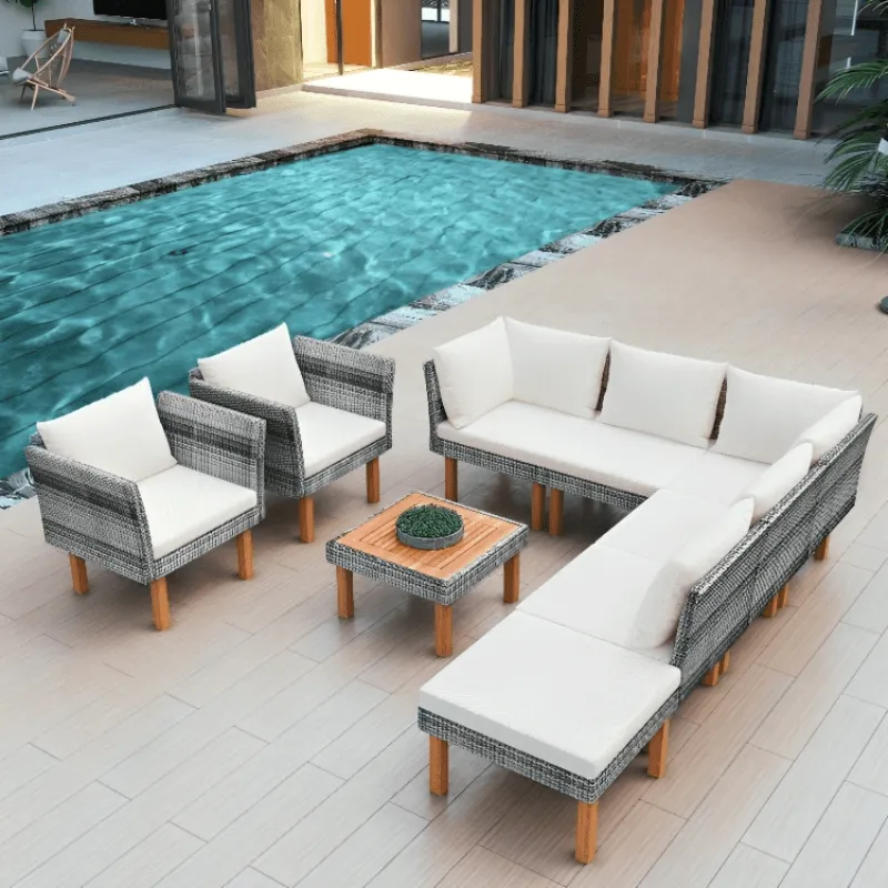 9-Piece Outdoor Patio Garden Wicker Sofa Set