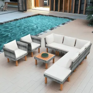 9-Piece Outdoor Patio Garden Wicker Sofa Set