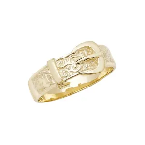 9ct Yellow Gold Mens' Engraved Buckle Ring RN239