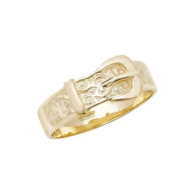9ct Yellow Gold Mens' Engraved Buckle Ring RN239