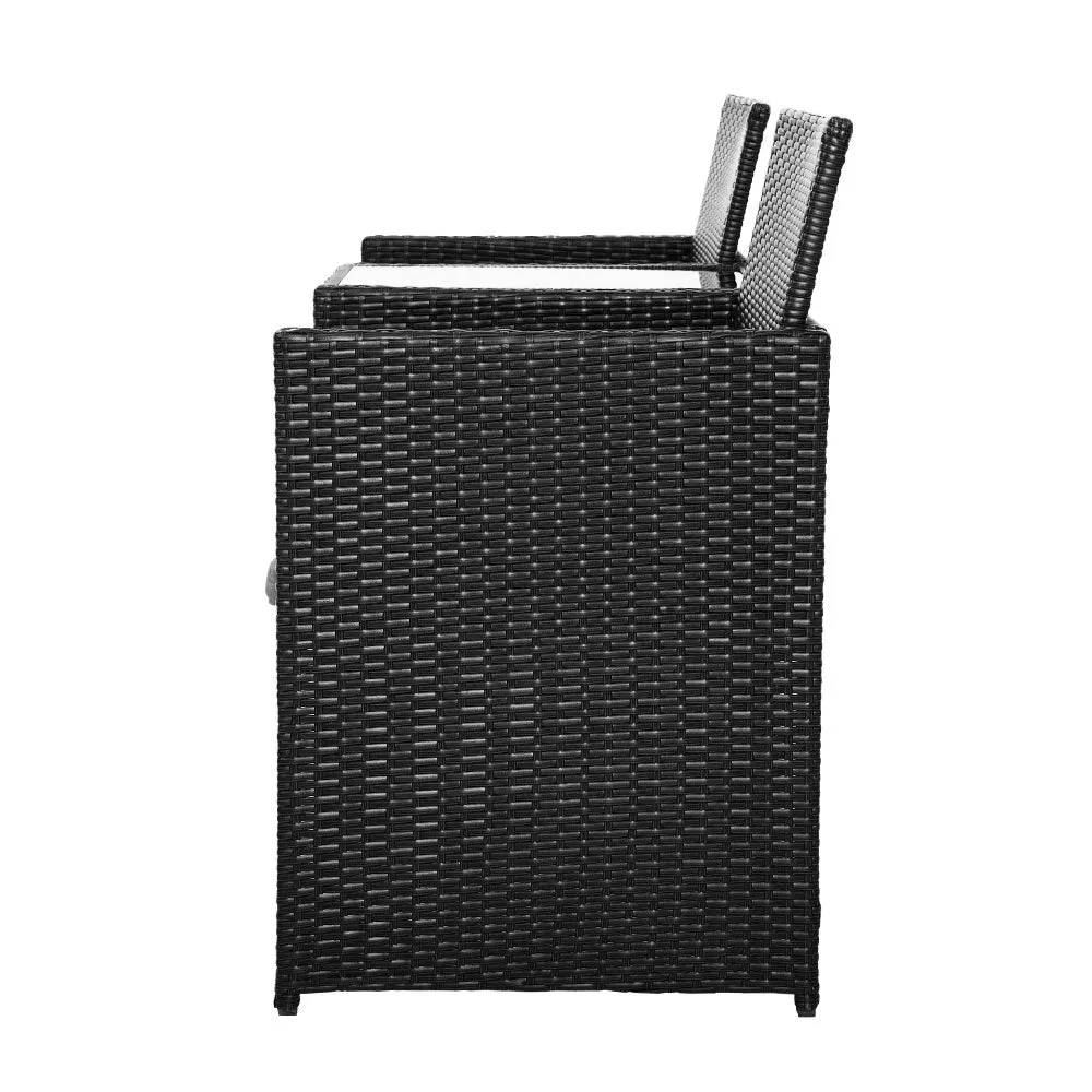 Archie 2-Seater Wicker Loveseat Bistro Patio Garden Furniture Outdoor Setting - Black