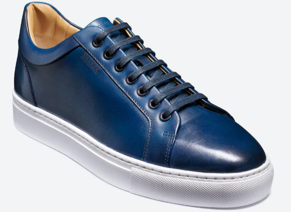 Barker - Sam, Navy Handpainted Leather Trainer