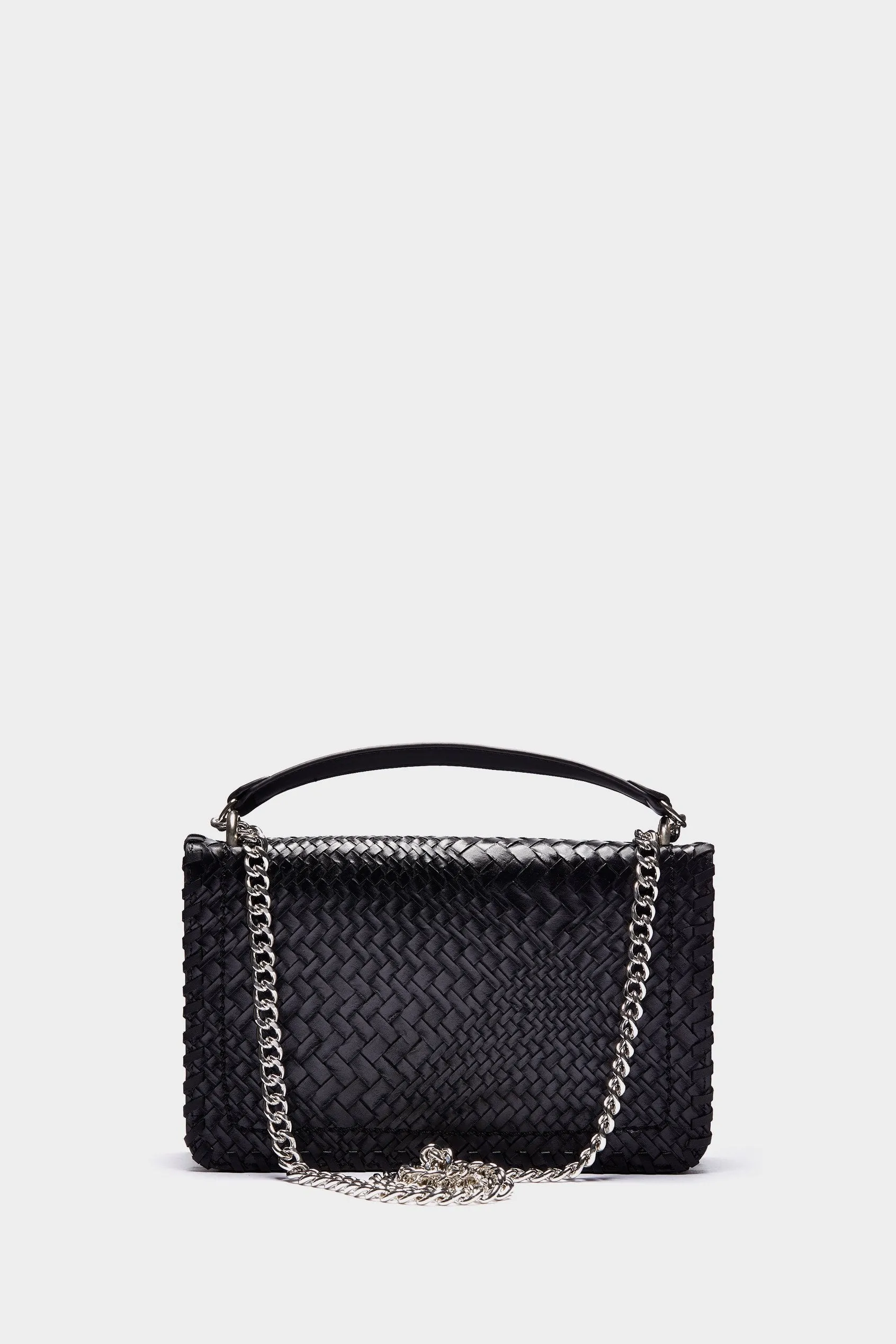 Black Weave Silver Chain Shoulder Bag