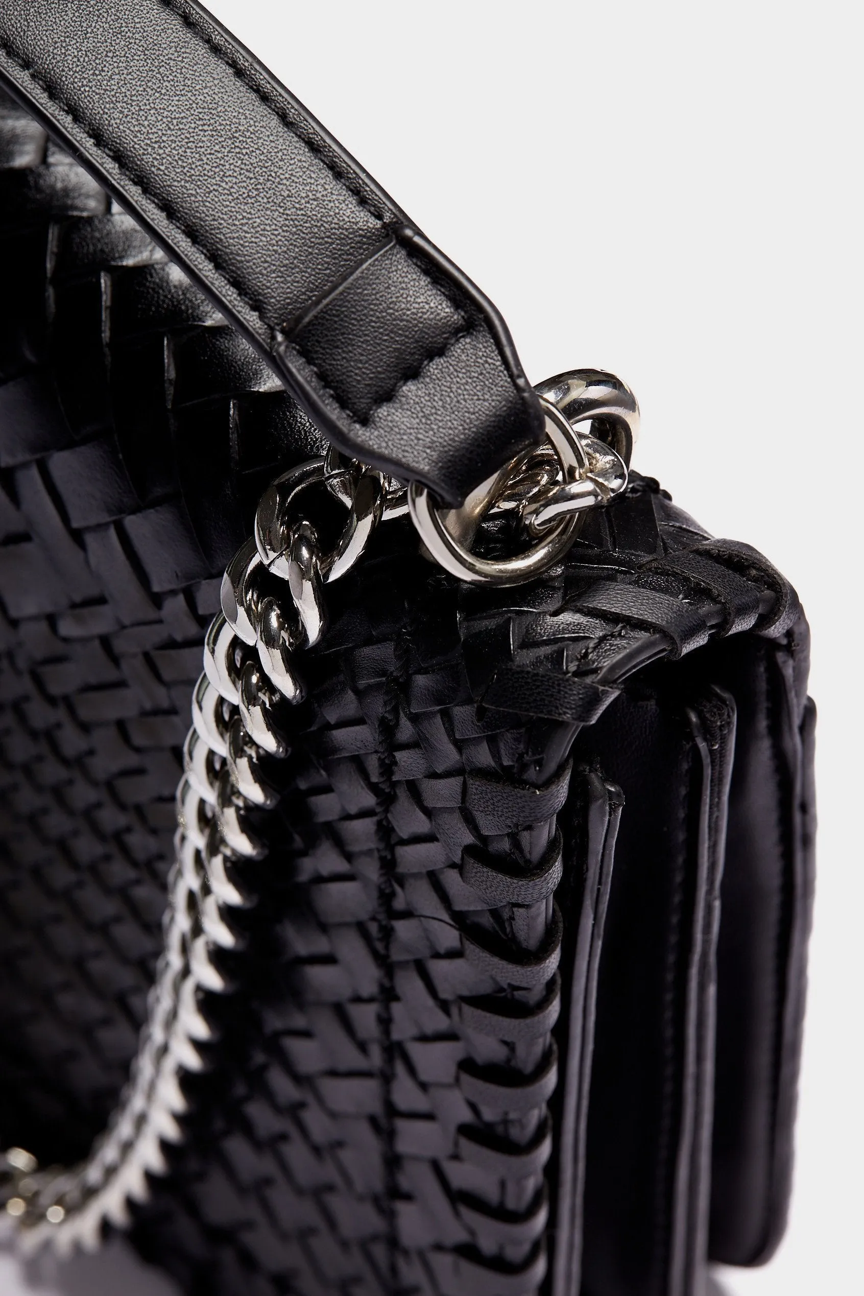 Black Weave Silver Chain Shoulder Bag