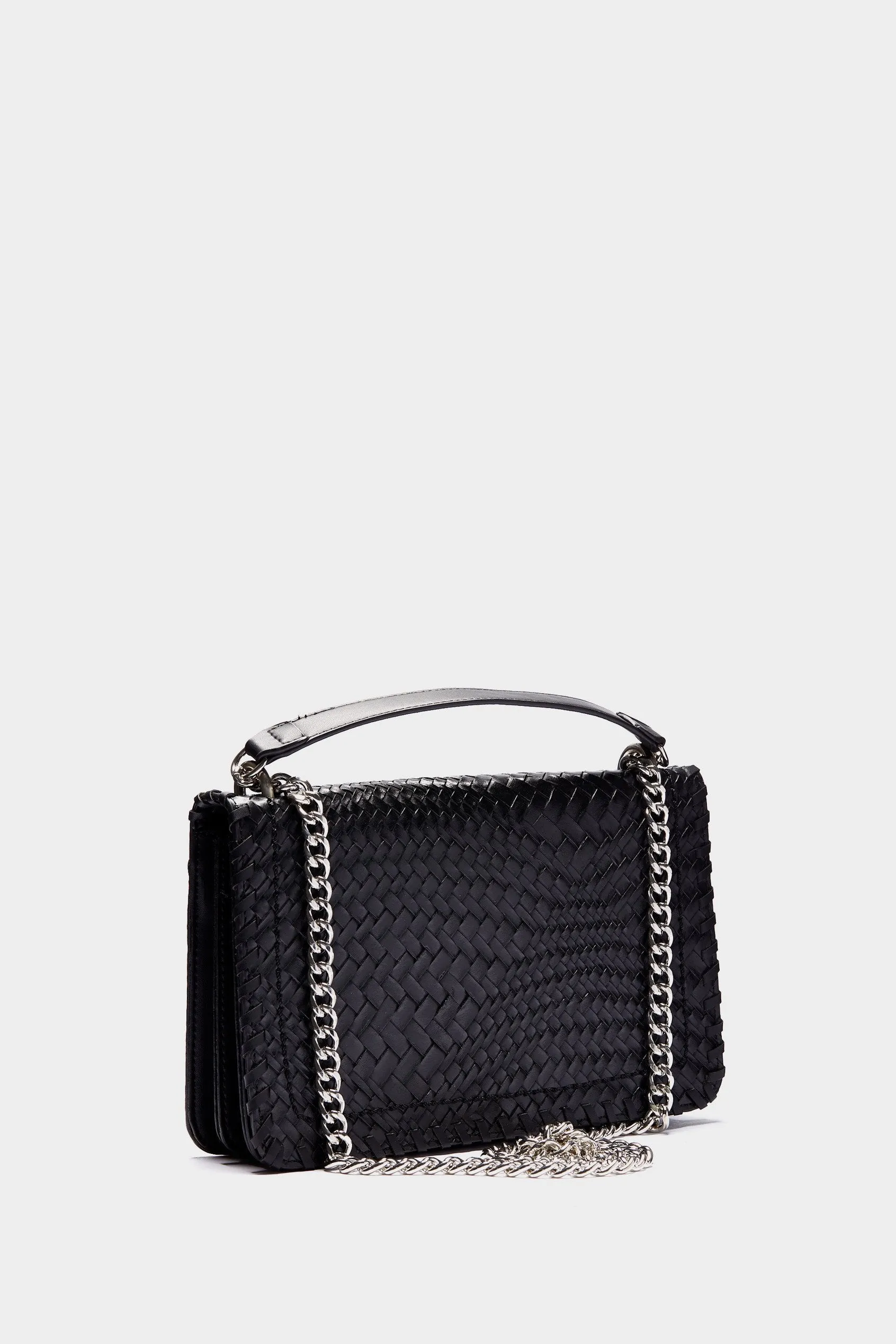 Black Weave Silver Chain Shoulder Bag