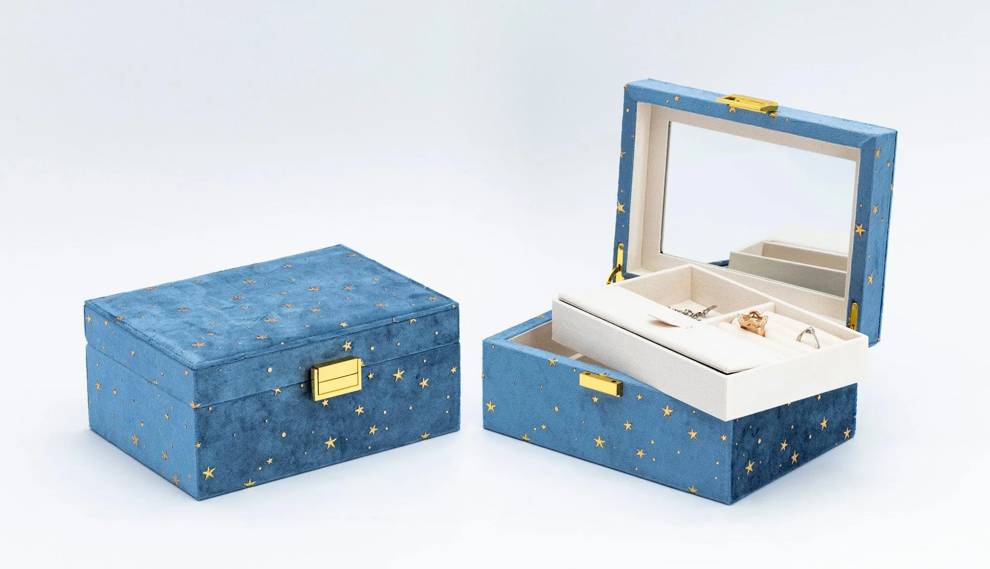 Blue Suede Jewellery Box