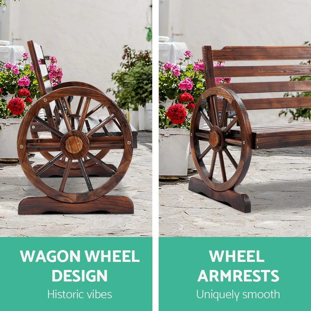 Celestia Wooden Wagon Wheel Bench - Brown