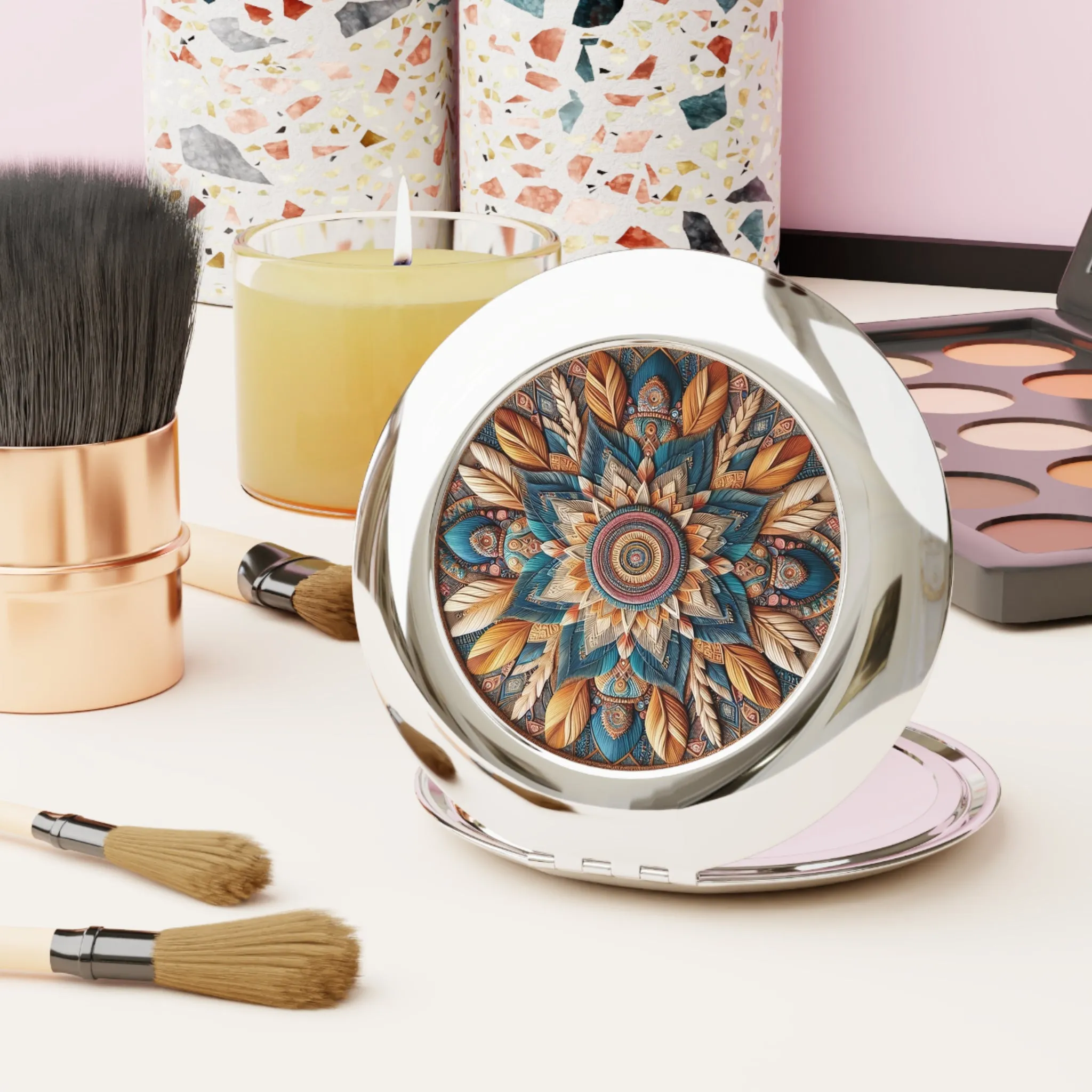 Colourful bohemian minimal design Compact Travel Mirror