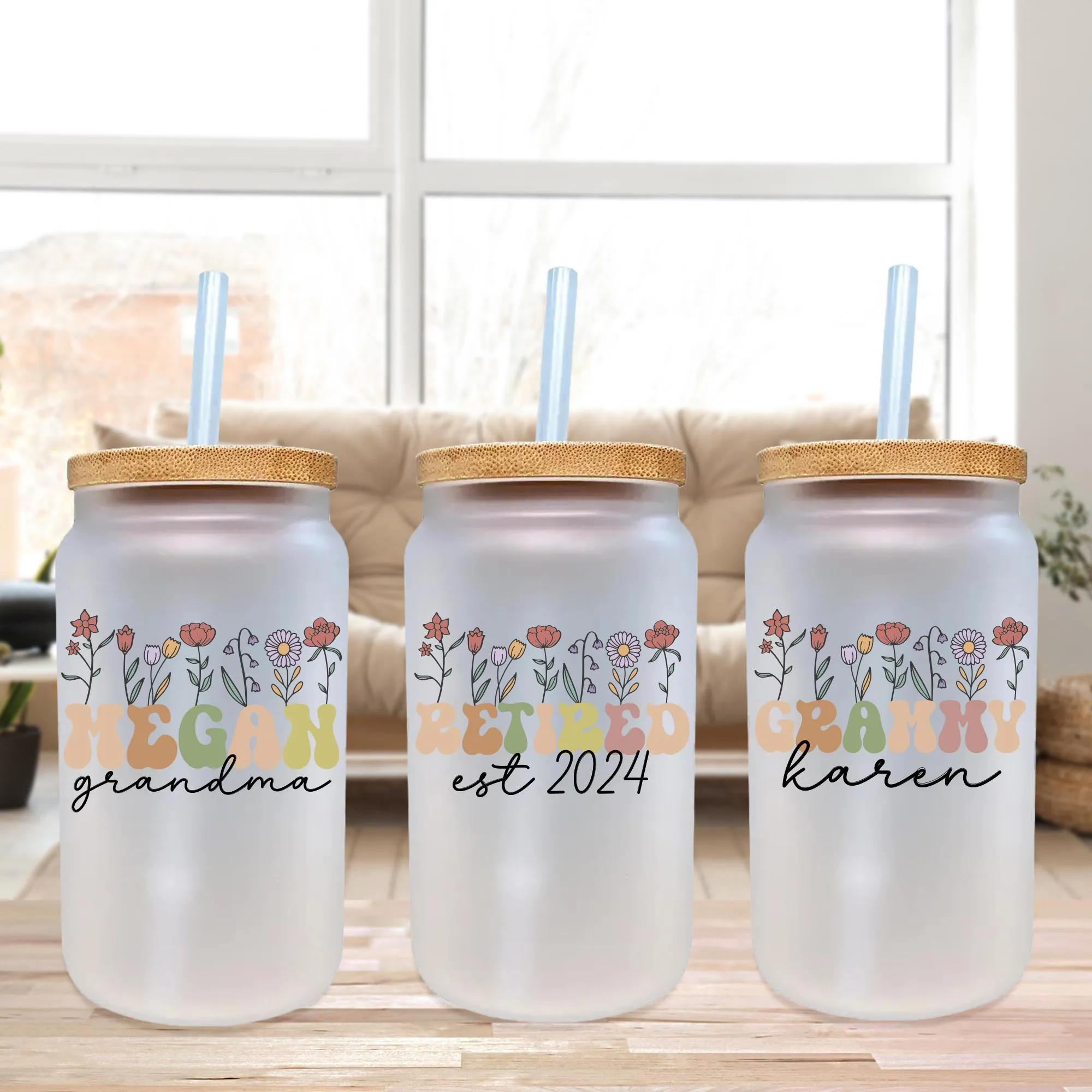Custom Text Retro Glass Tumbler 16 Oz Frosted Can Glass Personalized Iced Coffee Cup Your Text Here Cup Custom Name Frosted Mug (CWG1001)