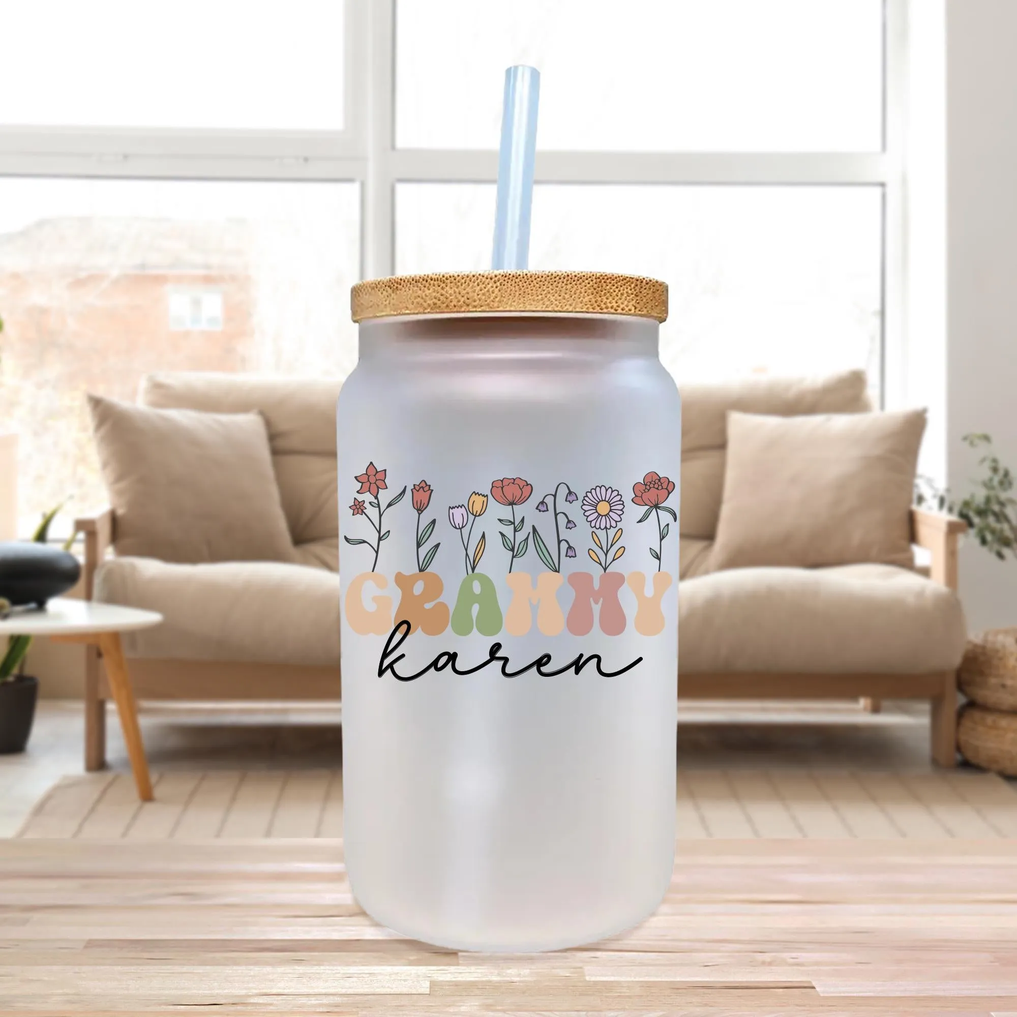 Custom Text Retro Glass Tumbler 16 Oz Frosted Can Glass Personalized Iced Coffee Cup Your Text Here Cup Custom Name Frosted Mug (CWG1001)
