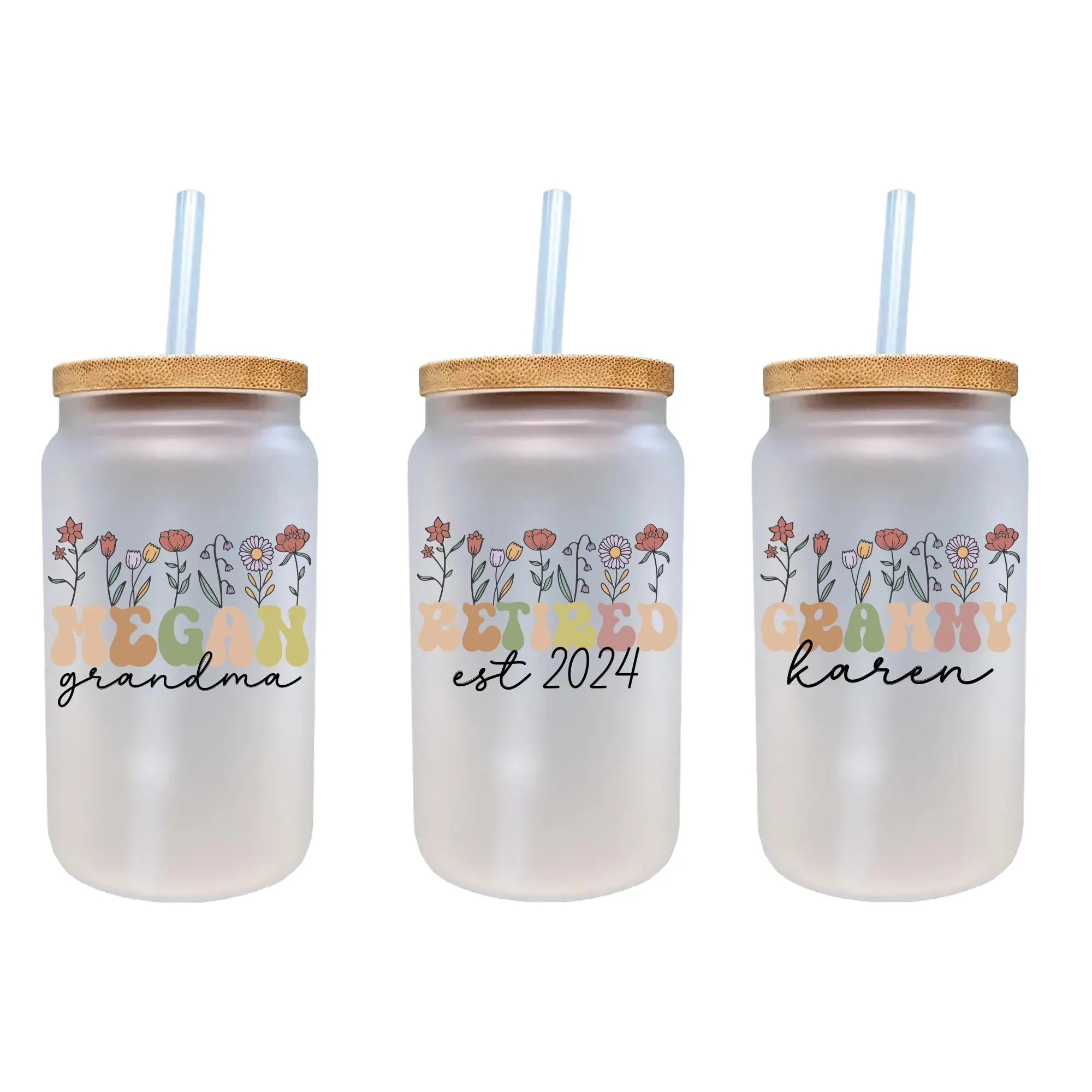 Custom Text Retro Glass Tumbler 16 Oz Frosted Can Glass Personalized Iced Coffee Cup Your Text Here Cup Custom Name Frosted Mug (CWG1001)
