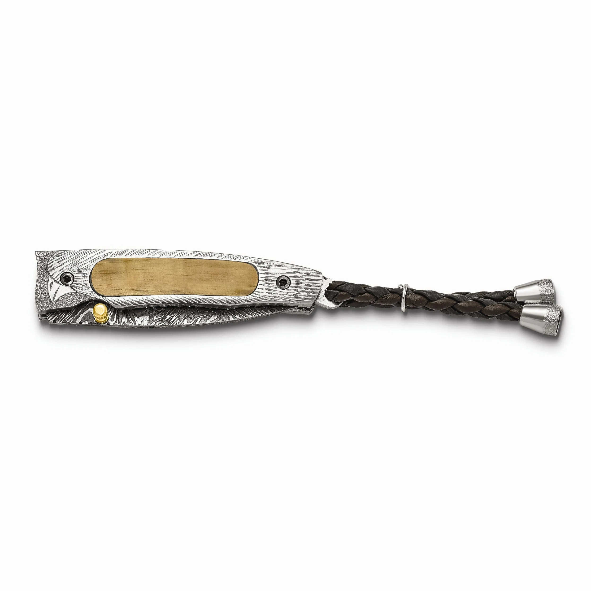 Damascus Steel 256 Layer Woolly Mammoth Tusk Ivory Inlay with Bird Engraved Handle Folding Knife