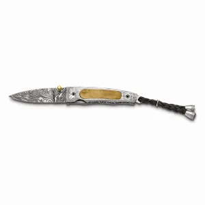 Damascus Steel 256 Layer Woolly Mammoth Tusk Ivory Inlay with Bird Engraved Handle Folding Knife