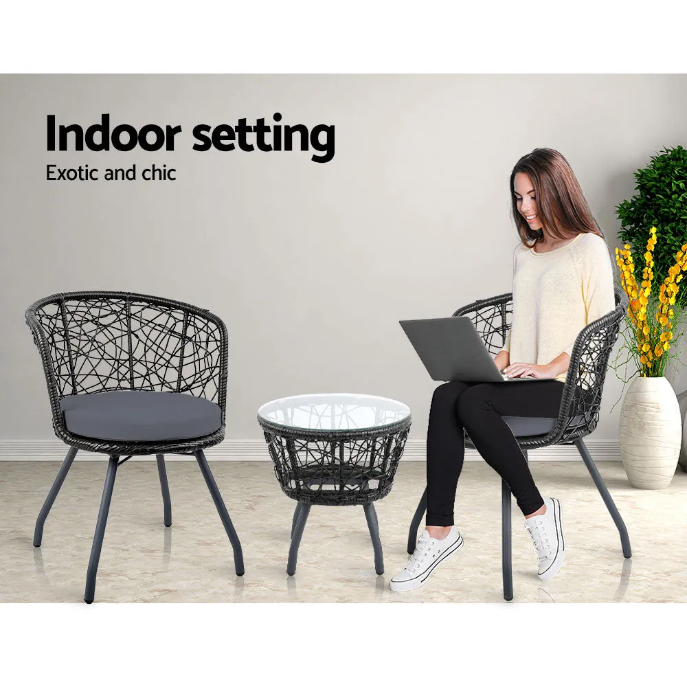Eastwood 2-Seater Chair and Table 3-Piece Outdoor Patio Set - Black