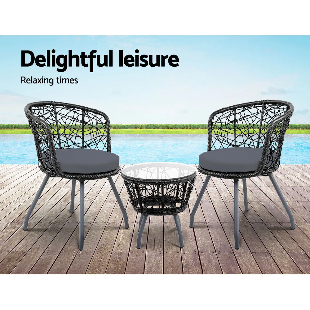 Eastwood 2-Seater Chair and Table 3-Piece Outdoor Patio Set - Black