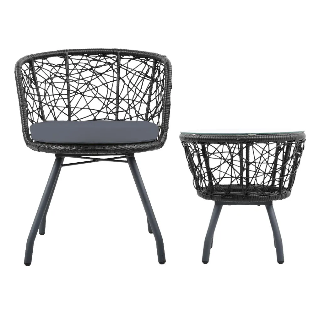 Eastwood 2-Seater Chair and Table 3-Piece Outdoor Patio Set - Black