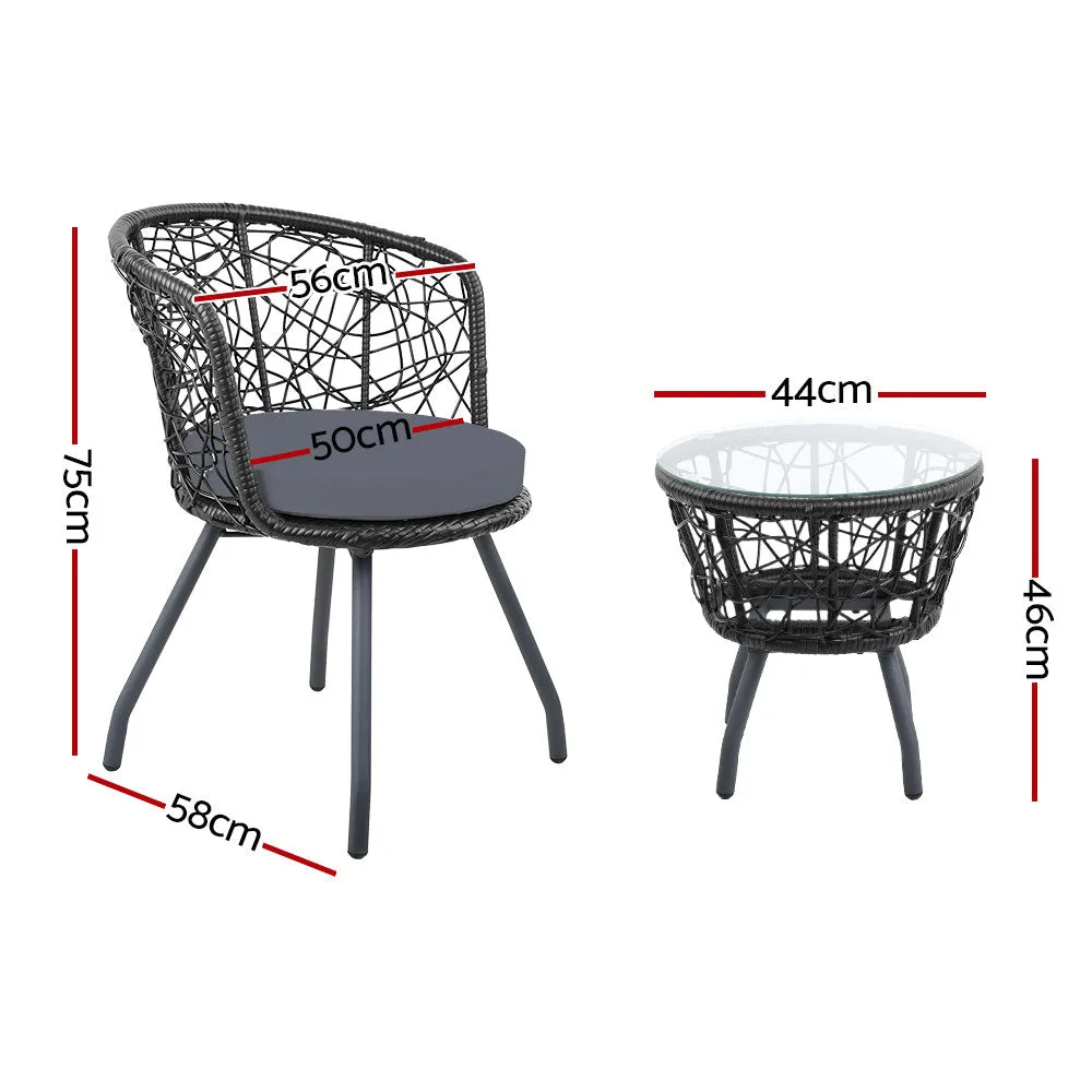 Eastwood 2-Seater Chair and Table 3-Piece Outdoor Patio Set - Black
