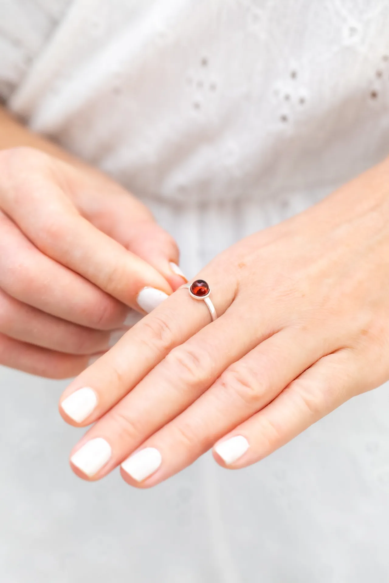 ESSENTIALS Mini Cherry Red Amber Stacking Ring - Elegant and Versatile Everyday Jewelry