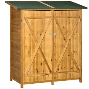 Fortress 160cm Double Door Pent Garden Store With Table Fir Wood Natural by Steadfast