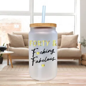 Forty & F*king Fabulous Birthday Iced Coffee Cup Glass Tumbler 40th Birthday Celebration Party Gift 1984 Glass Mug Party Favor Can (BFG1001)