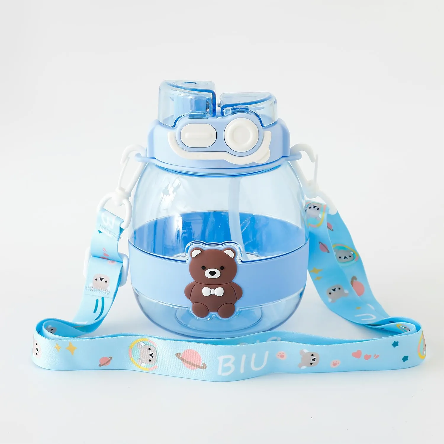 Heart Home Kids Water Bottle with Straw |Cute Teddy Bear Sipper Water Bottle for Kids Boys Girls| Water Bottle with Locking Flip Lid | 1000 ML | Blue | SYZ-7730C