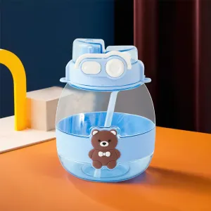 Heart Home Kids Water Bottle with Straw |Cute Teddy Bear Sipper Water Bottle for Kids Boys Girls| Water Bottle with Locking Flip Lid | 1000 ML | Blue | SYZ-7730C