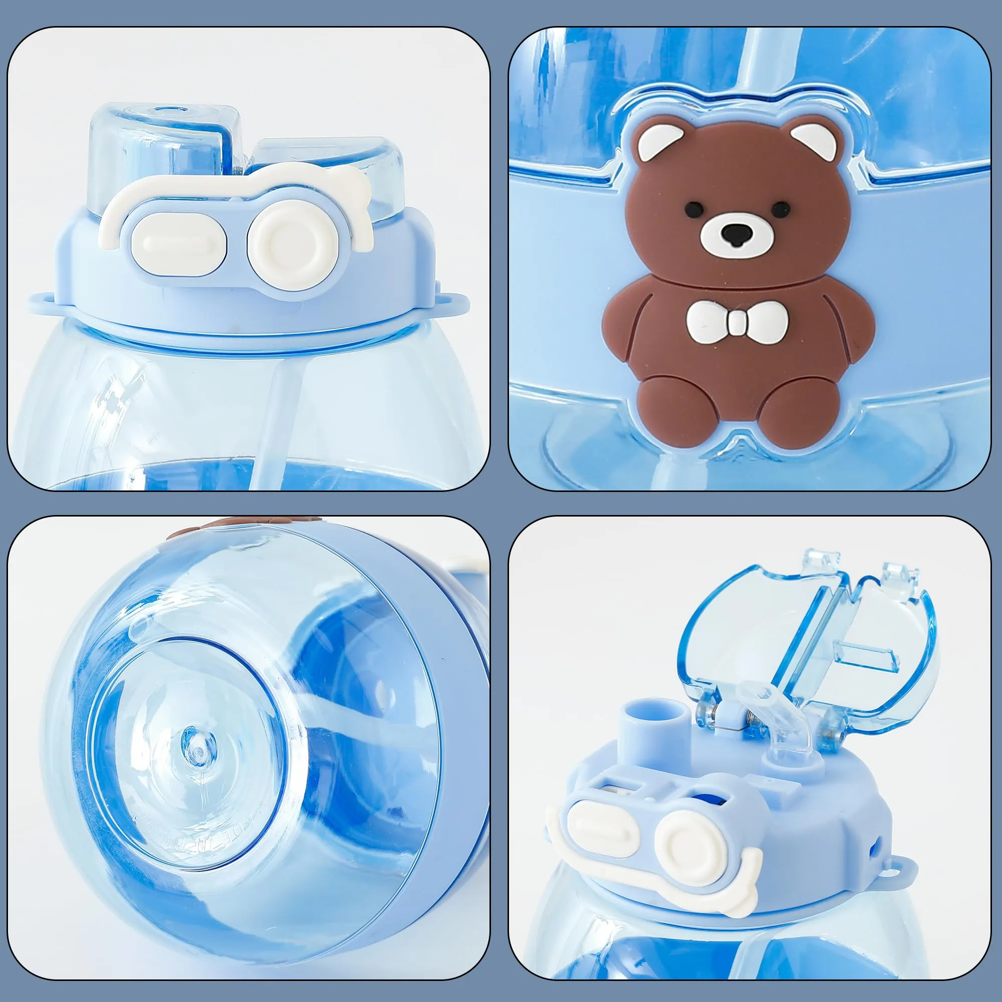 Heart Home Kids Water Bottle with Straw |Cute Teddy Bear Sipper Water Bottle for Kids Boys Girls| Water Bottle with Locking Flip Lid | 1000 ML | Blue | SYZ-7730C