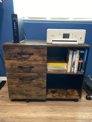 Industrial 3-Drawer File Cabinet, Mobile Lateral Filing Cabinet with Open Compartments, for A4