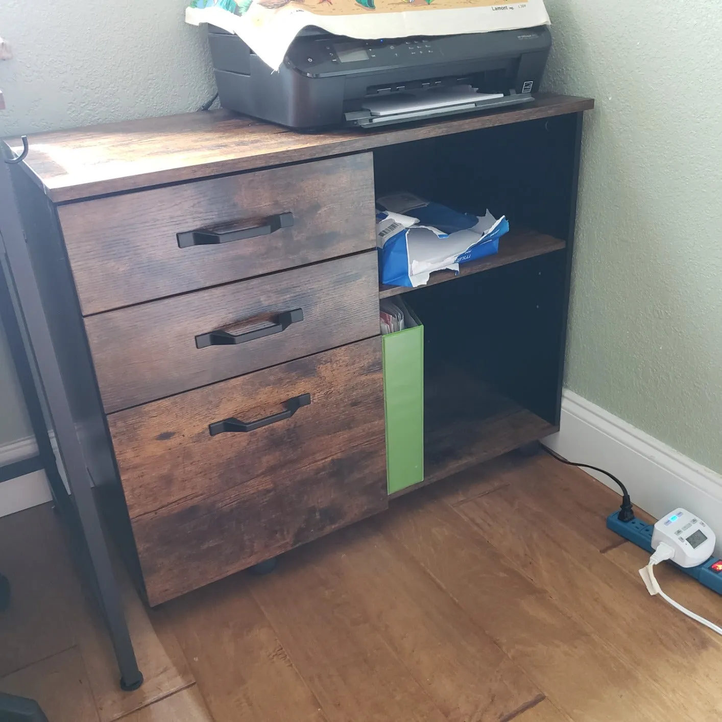 Industrial 3-Drawer File Cabinet, Mobile Lateral Filing Cabinet with Open Compartments, for A4