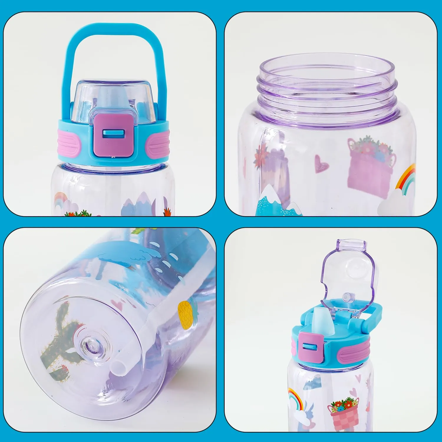 Kuber Industries Pack of 2 Kids Water Bottle With Straw |Sipper Water Bottle For Kids Boys Girls| Water Bottle with Locking Flip Lid | 650 ml | Blue | SYZ-7782B
