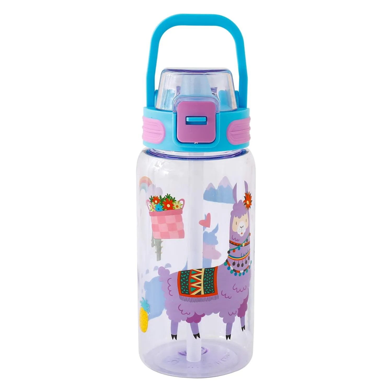 Kuber Industries Pack of 2 Kids Water Bottle With Straw |Sipper Water Bottle For Kids Boys Girls| Water Bottle with Locking Flip Lid | 650 ml | Blue | SYZ-7782B