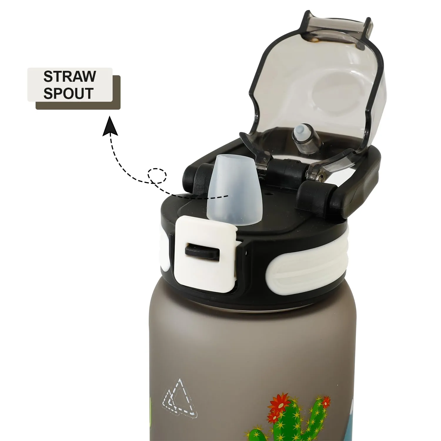 Kuber Industries Pack of 3 Kids Water Bottle With Straw |Sipper Water Bottle For Kids Boys Girls| Water Bottle with Locking Flip Lid | 800 ml |Black | SYZ-7791C