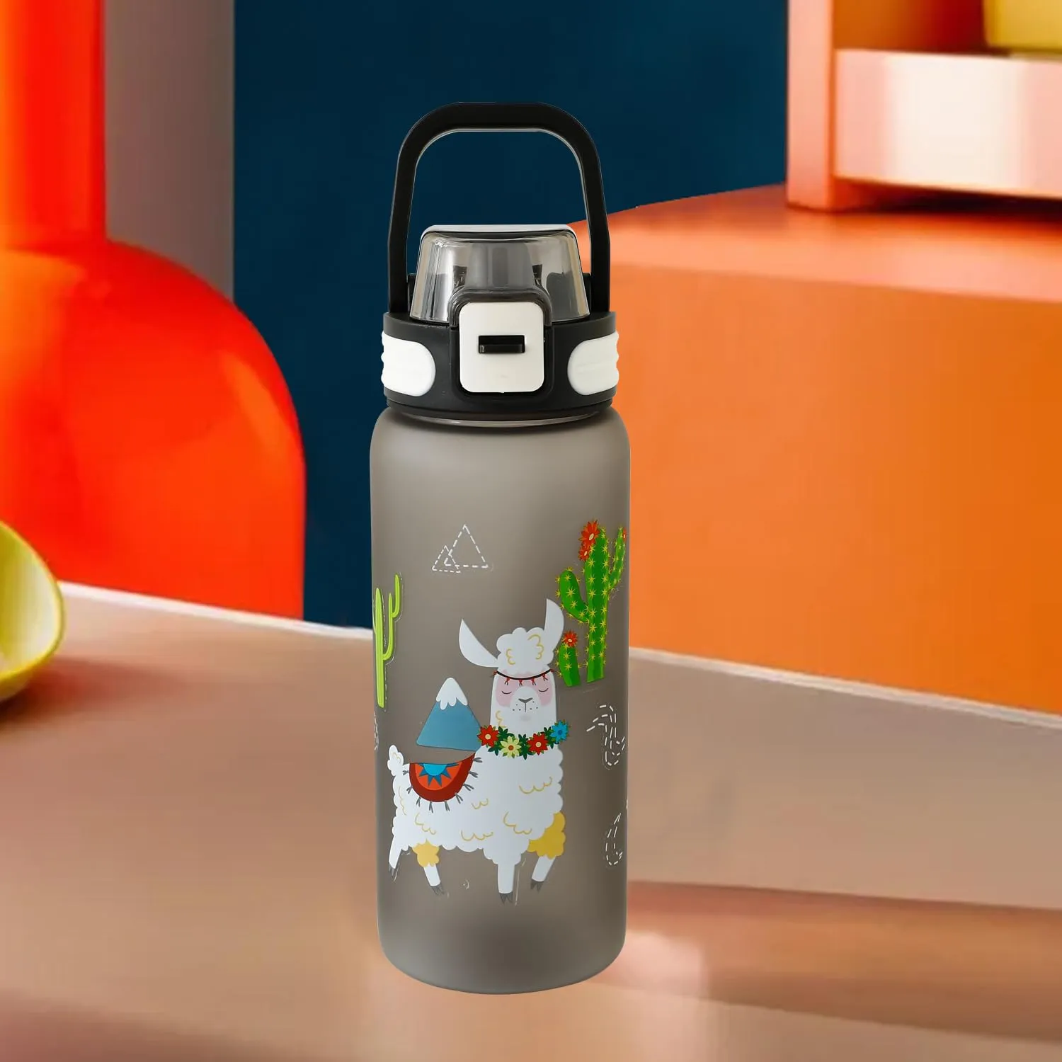 Kuber Industries Pack of 3 Kids Water Bottle With Straw |Sipper Water Bottle For Kids Boys Girls| Water Bottle with Locking Flip Lid | 800 ml |Black | SYZ-7791C