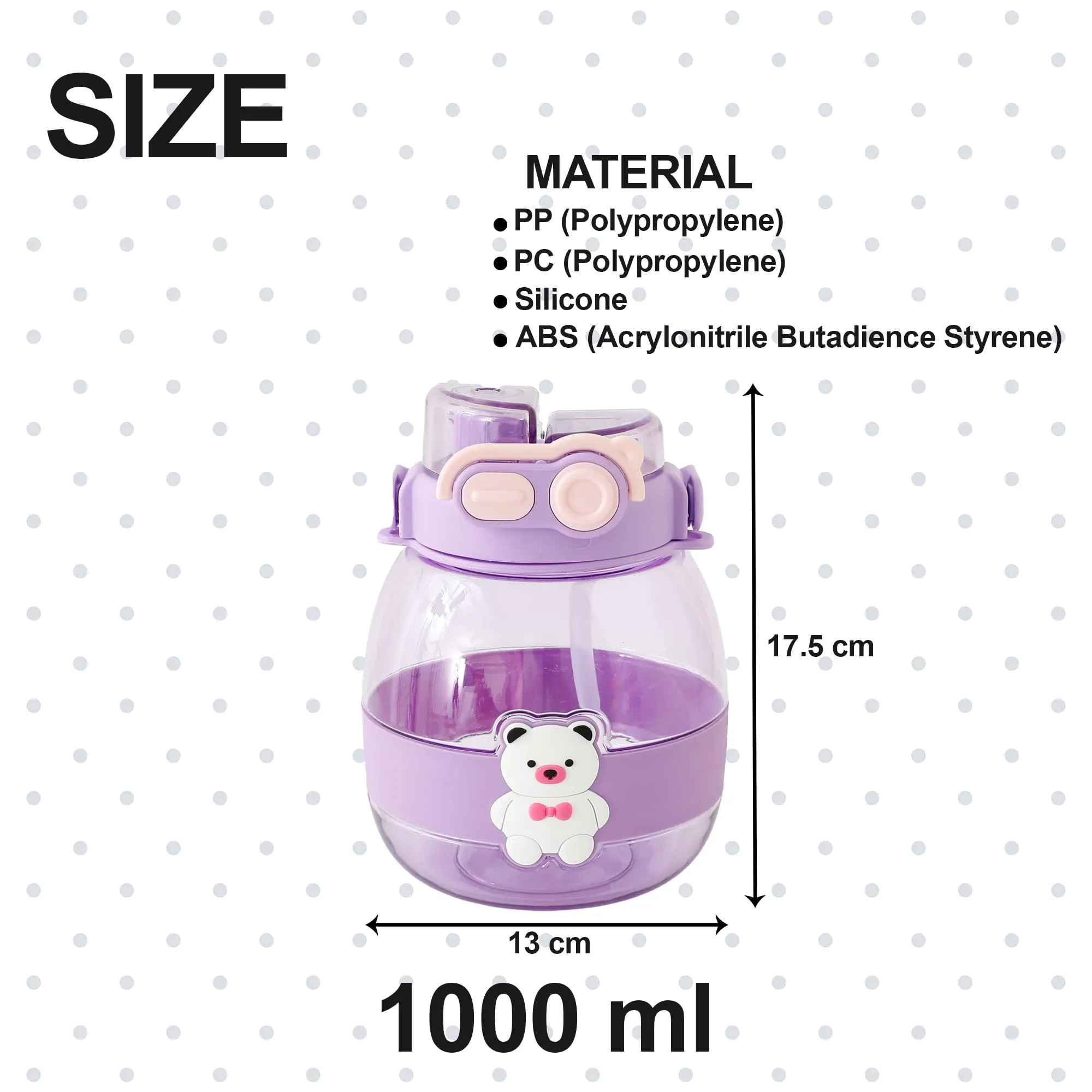 Kuber Industries Pack of 4 Kids Water Bottle With Straw |Cute Teddy Bear Sipper Water Bottle For Kids Boys Girls| Water Bottle with Locking Flip Lid | 1000 ML | Purple | SYZ-7730A