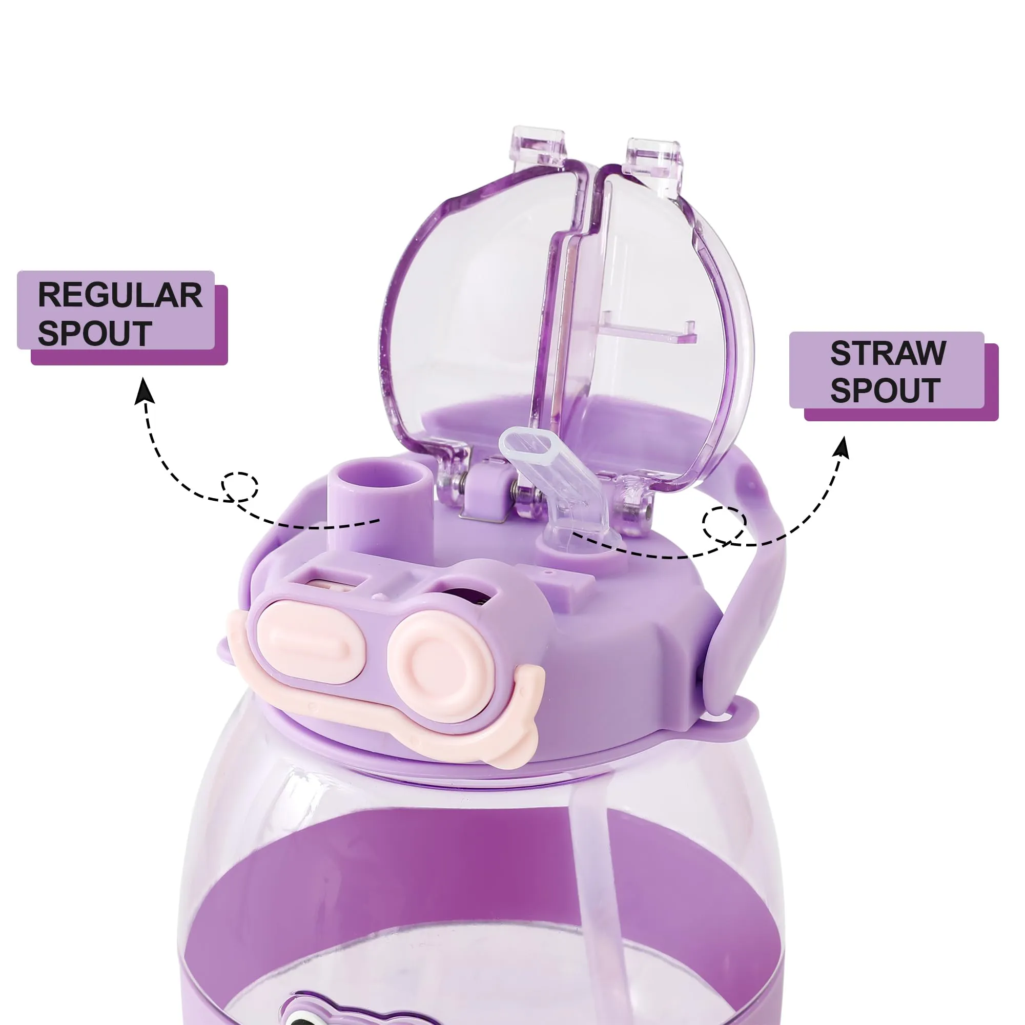 Kuber Industries Pack of 4 Kids Water Bottle With Straw |Cute Teddy Bear Sipper Water Bottle For Kids Boys Girls| Water Bottle with Locking Flip Lid | 1000 ML | Purple | SYZ-7730A