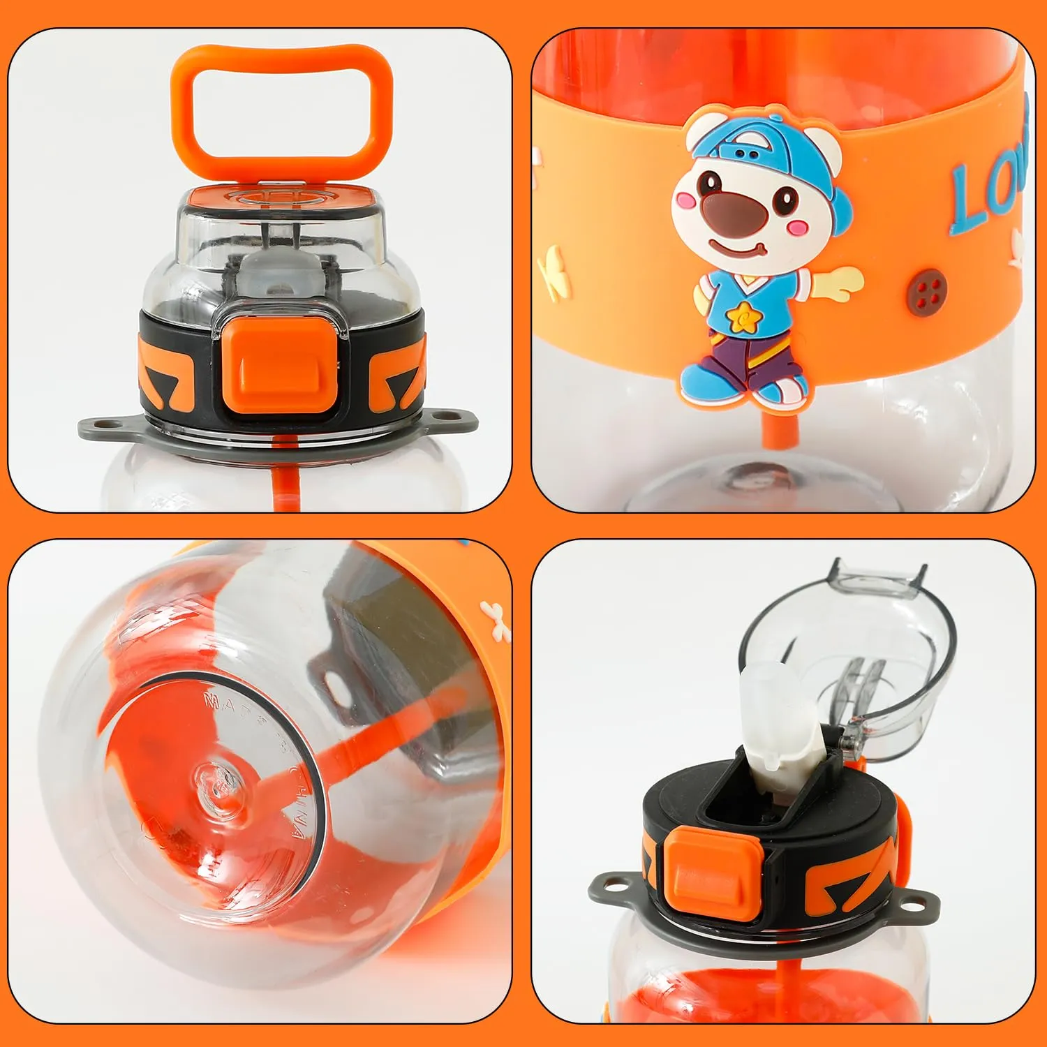 Kuber Industries Pack of 5 Kids Water Bottle With Straw |Sipper Water Bottle For Kids Boys Girls| Water Bottle with Locking Flip Lid | 800 ml || 800 ml |Orange | SYZ-7744C