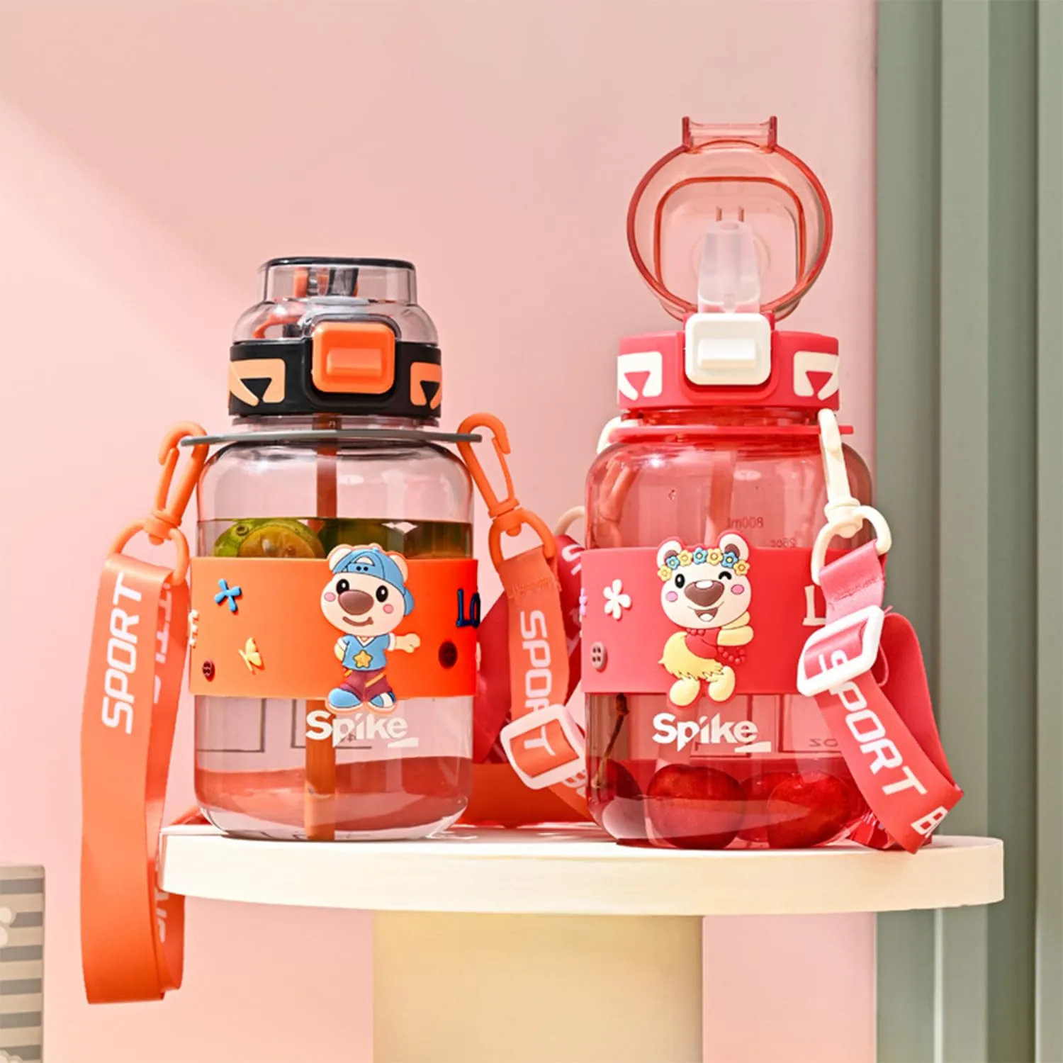 Kuber Industries Pack of 5 Kids Water Bottle With Straw |Sipper Water Bottle For Kids Boys Girls| Water Bottle with Locking Flip Lid | 800 ml || 800 ml |Orange | SYZ-7744C