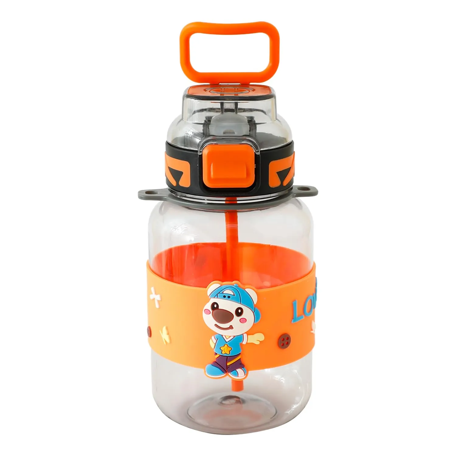 Kuber Industries Pack of 5 Kids Water Bottle With Straw |Sipper Water Bottle For Kids Boys Girls| Water Bottle with Locking Flip Lid | 800 ml || 800 ml |Orange | SYZ-7744C