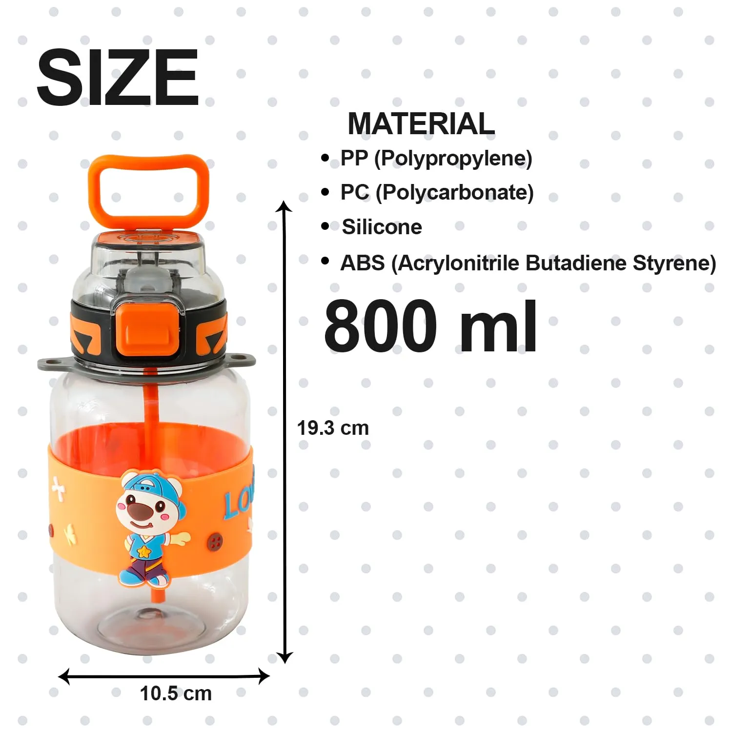 Kuber Industries Pack of 5 Kids Water Bottle With Straw |Sipper Water Bottle For Kids Boys Girls| Water Bottle with Locking Flip Lid | 800 ml || 800 ml |Orange | SYZ-7744C