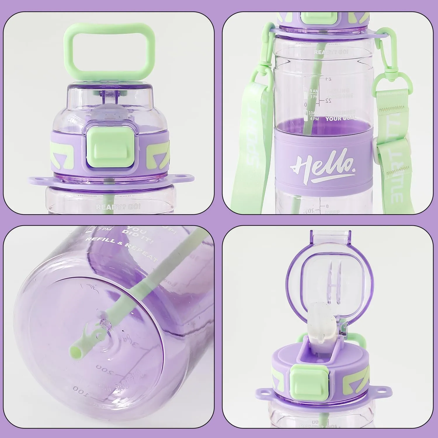 Kuber Industries Pack of 5 Kids Water Bottle With Straw |Sipper Water Bottle For Kids Boys Girls| Water Bottle with Locking Flip Lid | 800 ml |Purple | SYZ-7740A