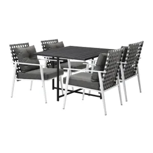 Livsip Outdoor Dining Set Patio Furniture Balck Table Rattan White Chairs 5PC