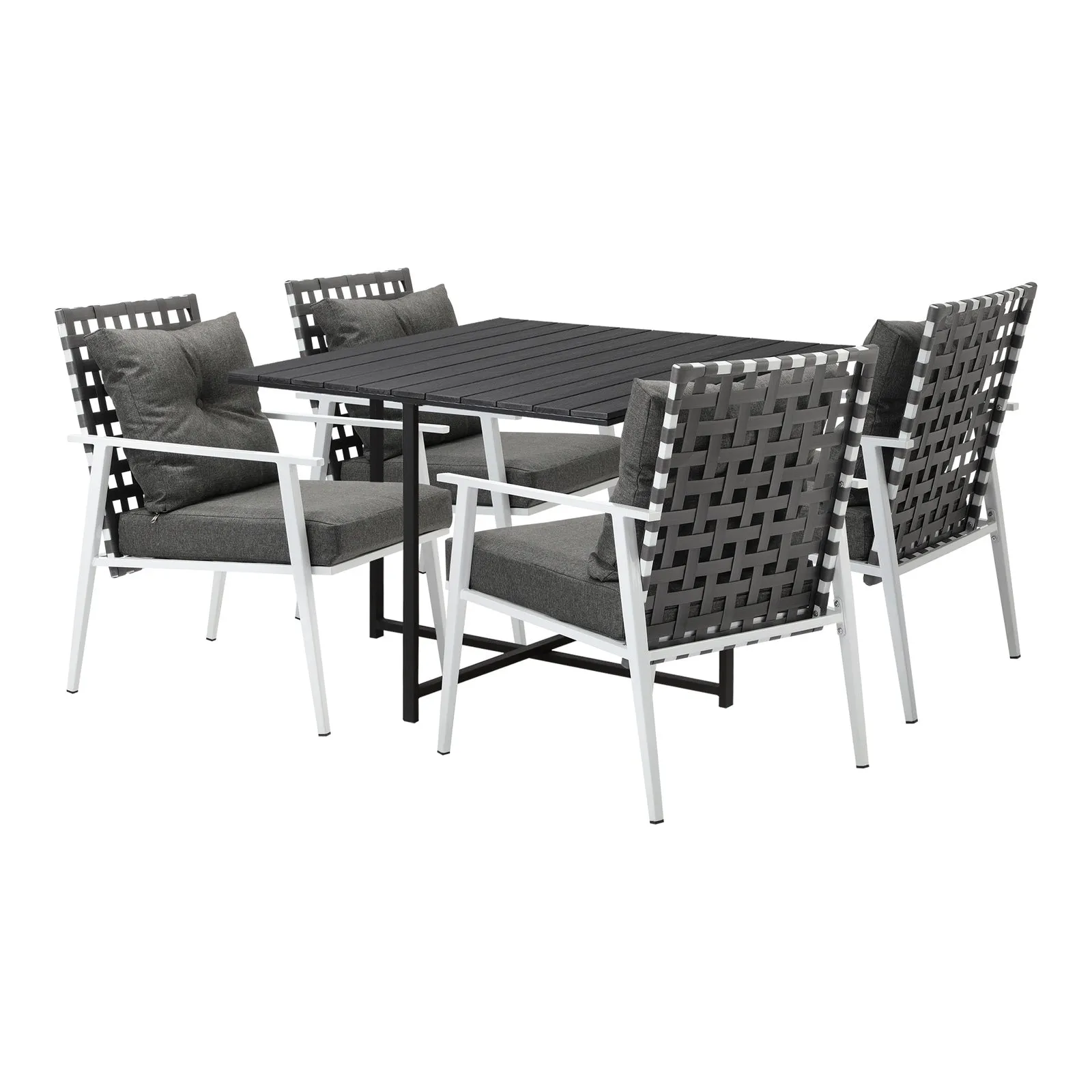 Livsip Outdoor Dining Set Patio Furniture Balck Table Rattan White Chairs 5PC