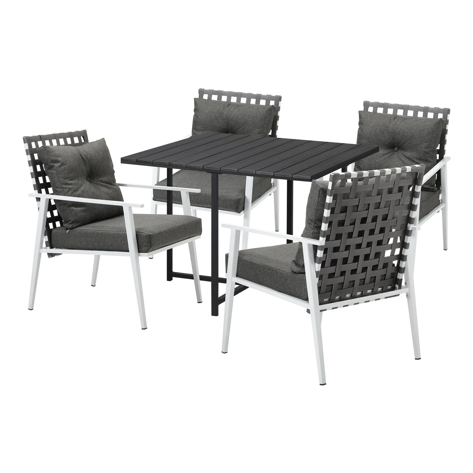 Livsip Outdoor Dining Set Patio Furniture Balck Table Rattan White Chairs 5PC