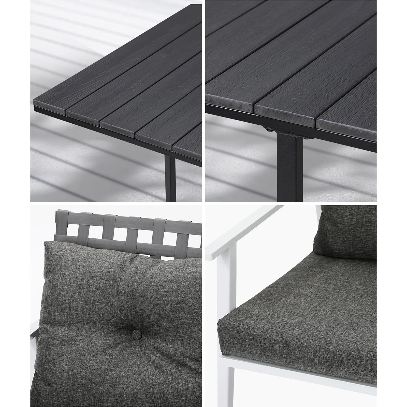 Livsip Outdoor Dining Set Patio Furniture Balck Table Rattan White Chairs 5PC