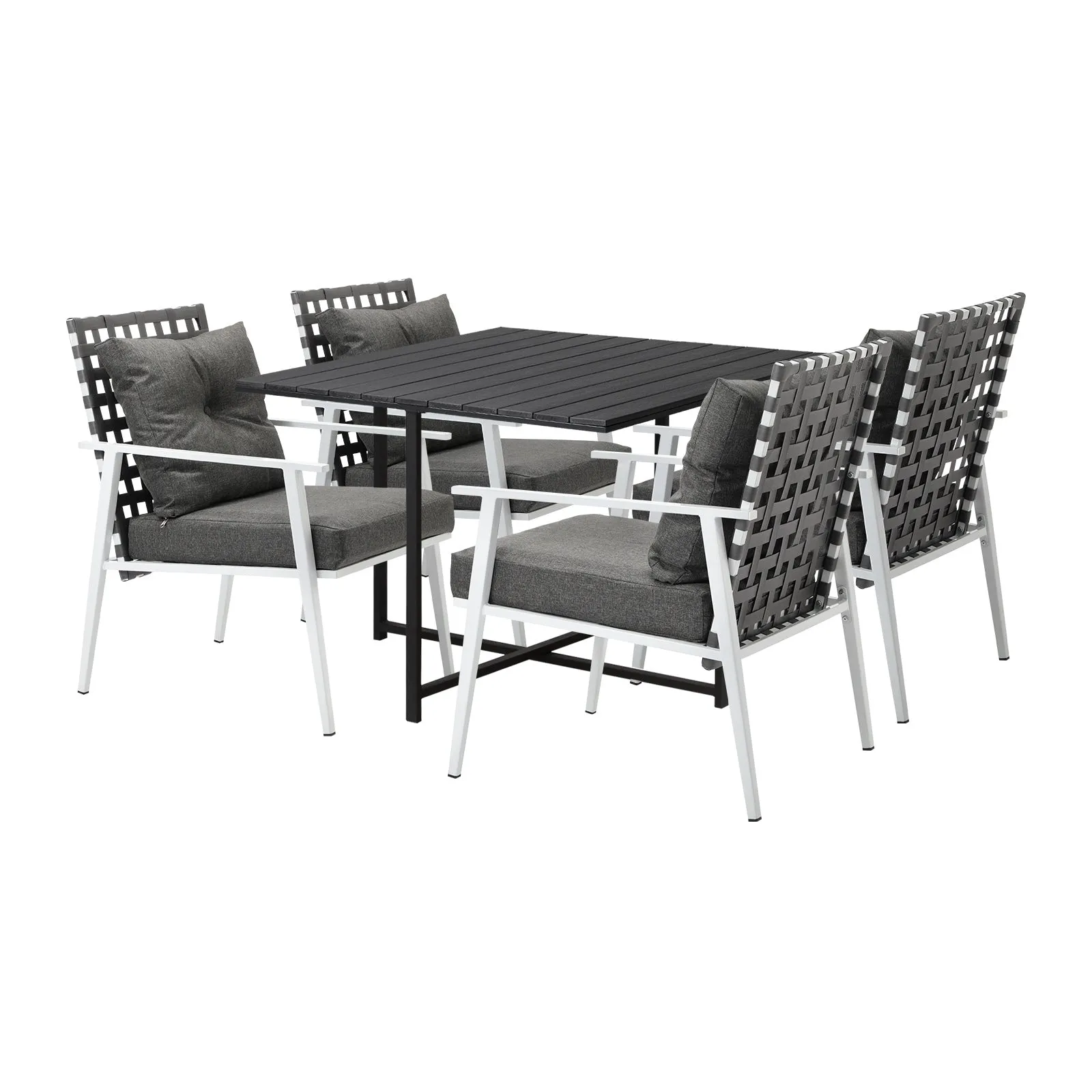 Livsip Outdoor Dining Set Patio Furniture Balck Table Rattan White Chairs 5PC