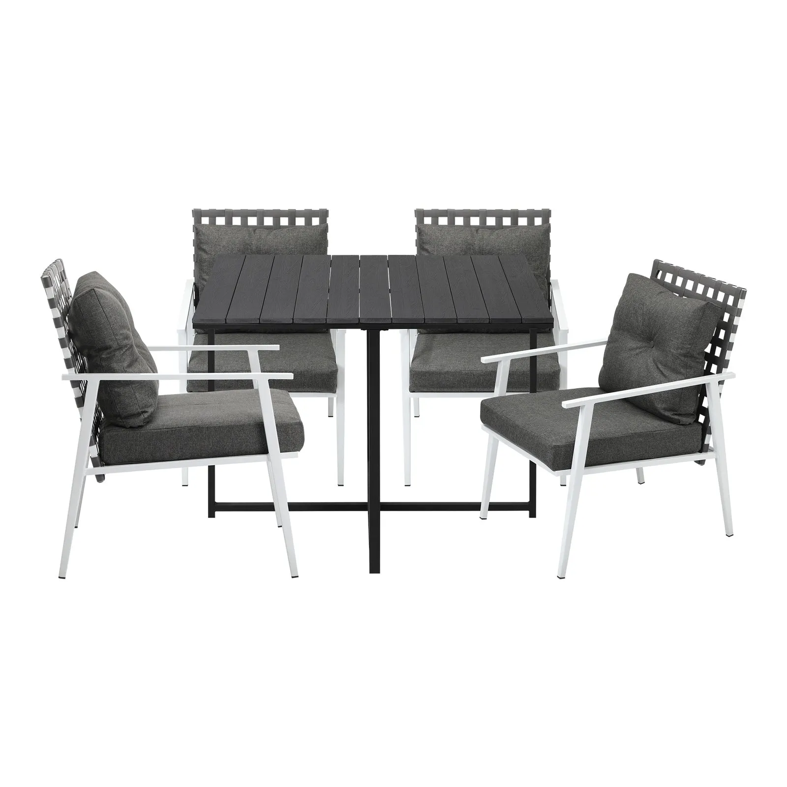 Livsip Outdoor Dining Set Patio Furniture Balck Table Rattan White Chairs 5PC