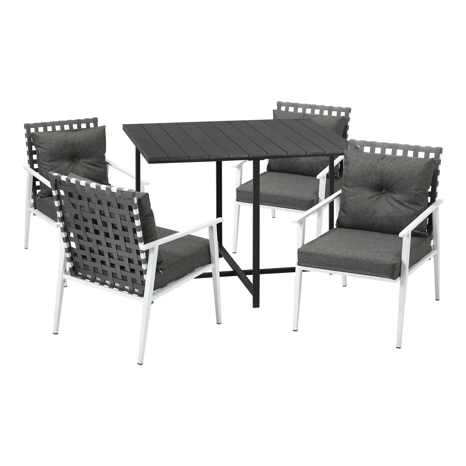 Livsip Outdoor Dining Set Patio Furniture Balck Table Rattan White Chairs 5PC